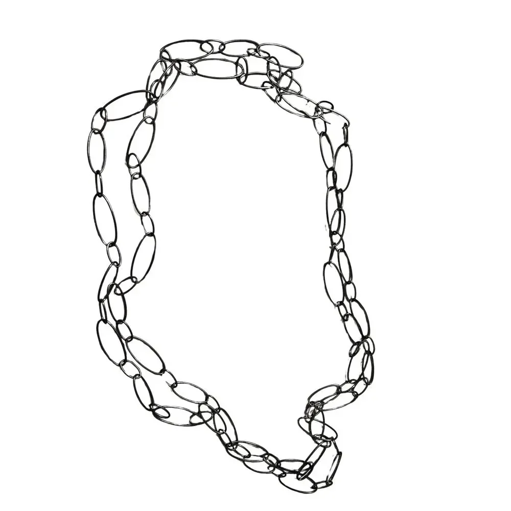 1950s MCM Gun Metal Thin Opera Length Long Open SIlver Chain Link Necklace